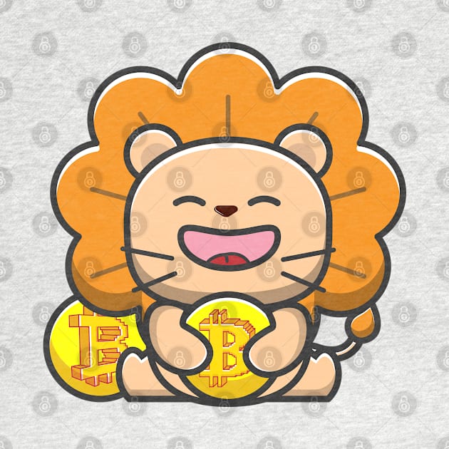 lion huging bitcoin by fflat hds